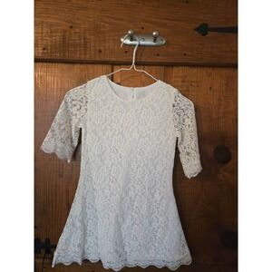 Girls White Floral Lace A-Line Special Occasion Dress Size 130 3/4 Sleeve - 7/8